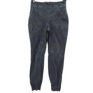 Spanx Pants Twill Cargo Jogger M Stretch Waist Black Pull On Mid Rise Moto Ankle